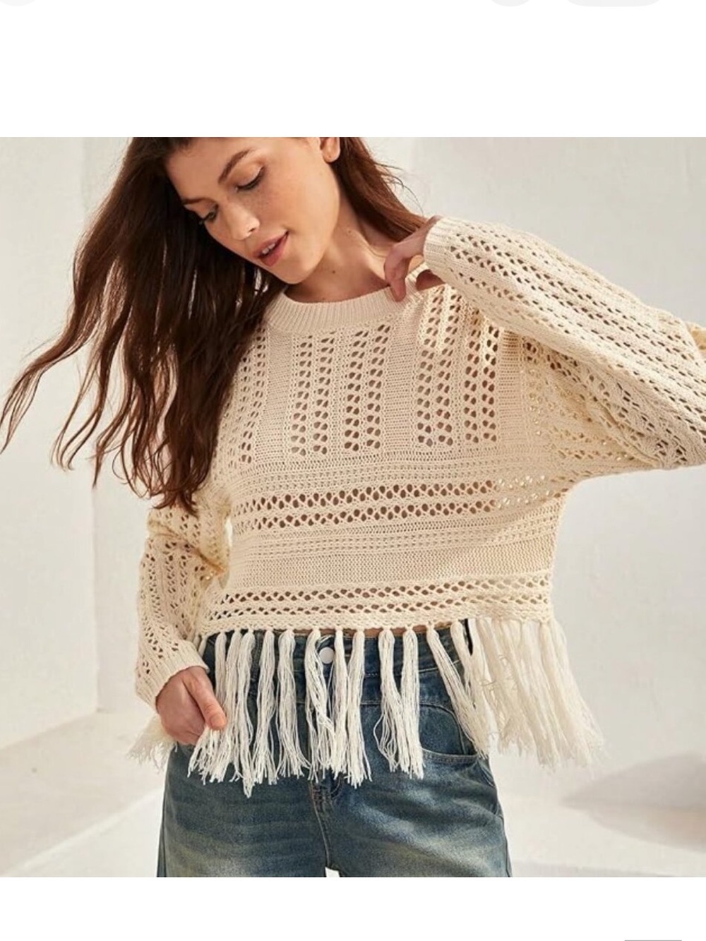 Free People Higher Love Fringe Crochet
Sweater
